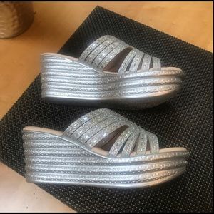 Patrizia Silver beaded Wedge Sandals.
